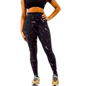 Nike High Waisted All Over Nike Swoosh Logo Print Dance Leggings Size Large NWOT
